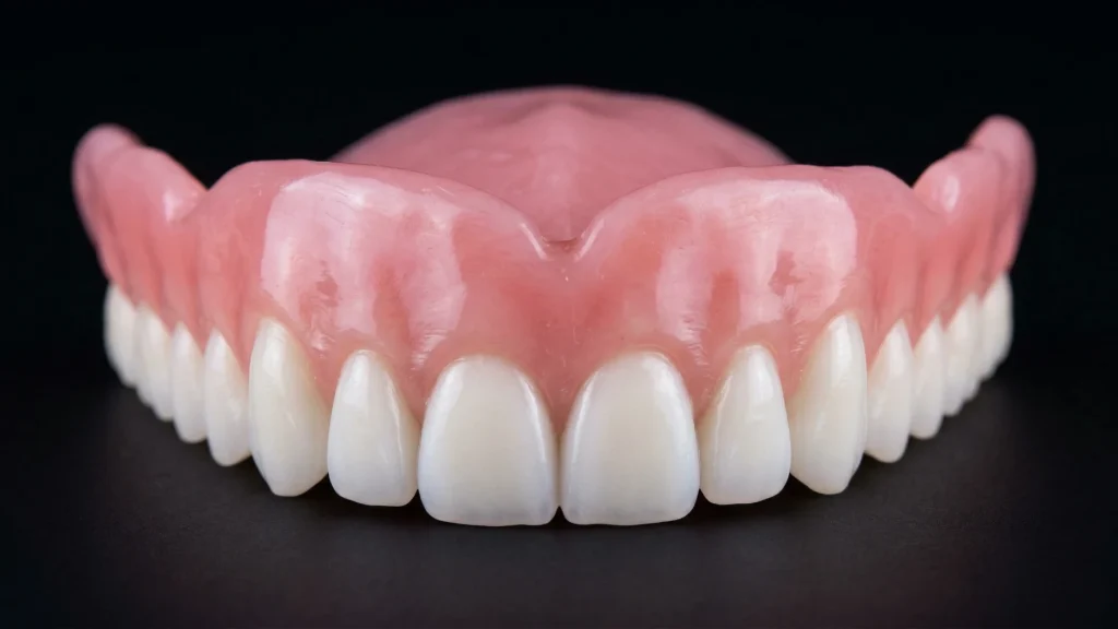 Traditional denture sitting on black background
